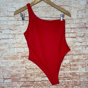 Red One Shoulder One-Piece Swimsuit Cheeky Bottom